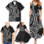 New Zealand Hammerhead Shark Family Matching Summer Maxi Dress and Hawaiian Shirt Maori Haehae Mangopare Black - Aussie Hoodie