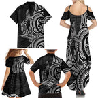 New Zealand Hammerhead Shark Family Matching Summer Maxi Dress and Hawaiian Shirt Maori Haehae Mangopare Black - Aussie Hoodie