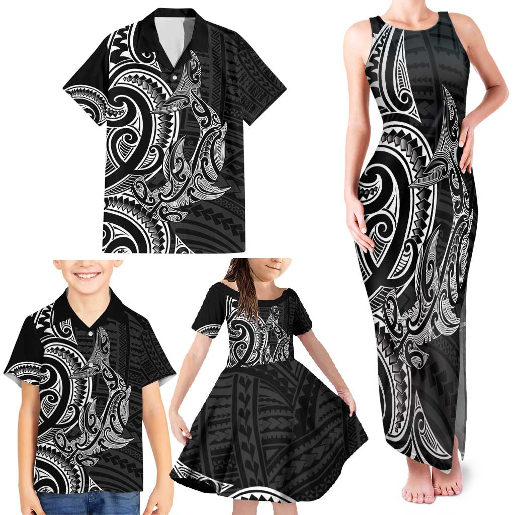 New Zealand Hammerhead Shark Family Matching Tank Maxi Dress and Hawaiian Shirt Maori Haehae Mangopare Black - Aussie Hoodie