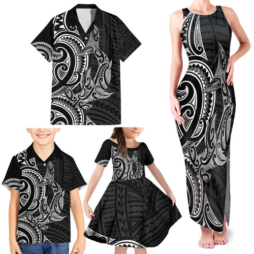 New Zealand Hammerhead Shark Family Matching Tank Maxi Dress and Hawaiian Shirt Maori Haehae Mangopare Black - Aussie Hoodie