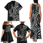 New Zealand Hammerhead Shark Family Matching Tank Maxi Dress and Hawaiian Shirt Maori Haehae Mangopare Black - Aussie Hoodie