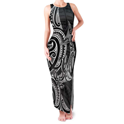 New Zealand Hammerhead Shark Family Matching Tank Maxi Dress and Hawaiian Shirt Maori Haehae Mangopare Black - Aussie Hoodie