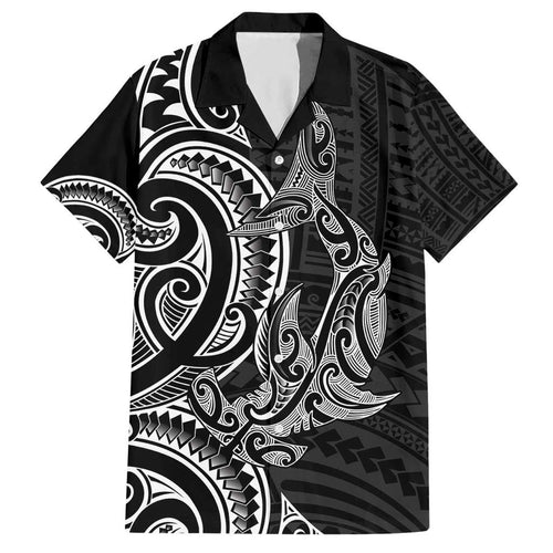 New Zealand Hammerhead Shark Hawaiian Shirt Maori Haehae Mangopare Black - Aussie Hoodie