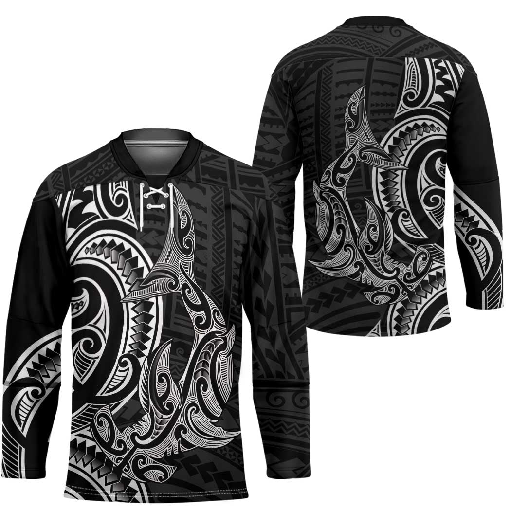 New Zealand Hammerhead Shark Hockey Jersey Maori Haehae Mangopare Black - Aussie Hoodie