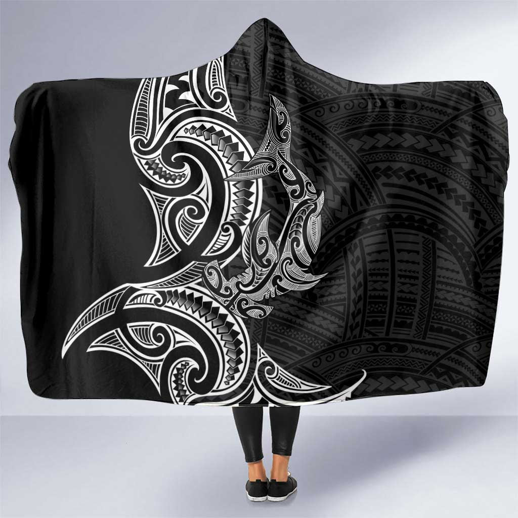 New Zealand Hammerhead Shark Hooded Blanket Maori Haehae Mangopare Black - Aussie Hoodie