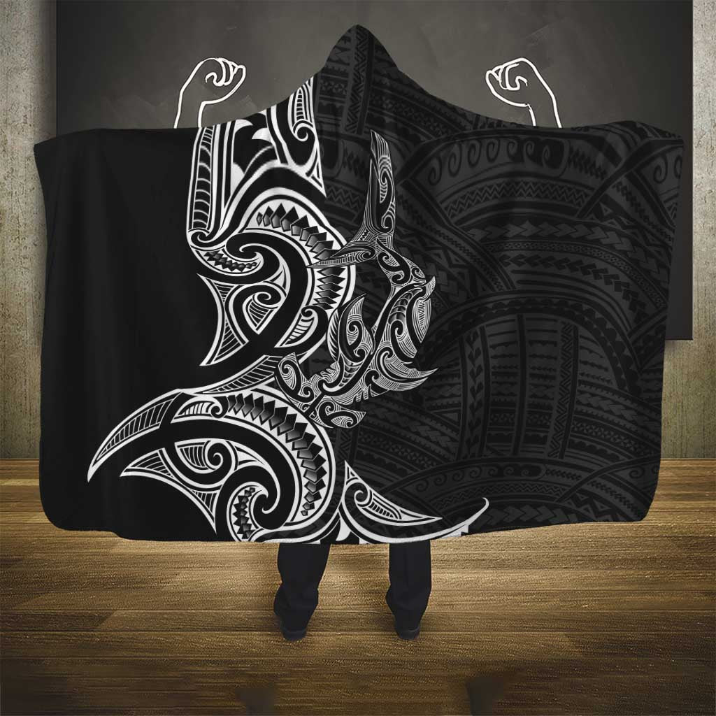 New Zealand Hammerhead Shark Hooded Blanket Maori Haehae Mangopare Black - Aussie Hoodie