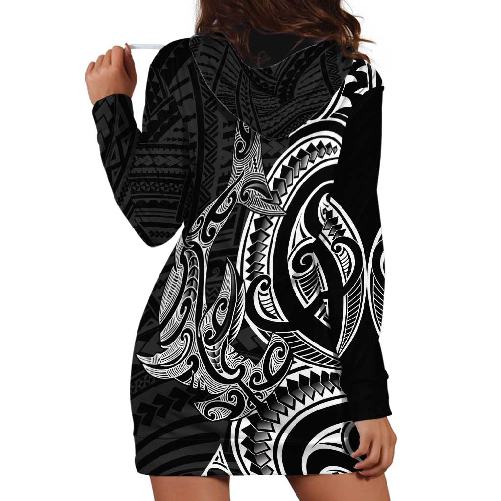 New Zealand Hammerhead Shark Hoodie Dress Maori Haehae Mangopare Black - Aussie Hoodie