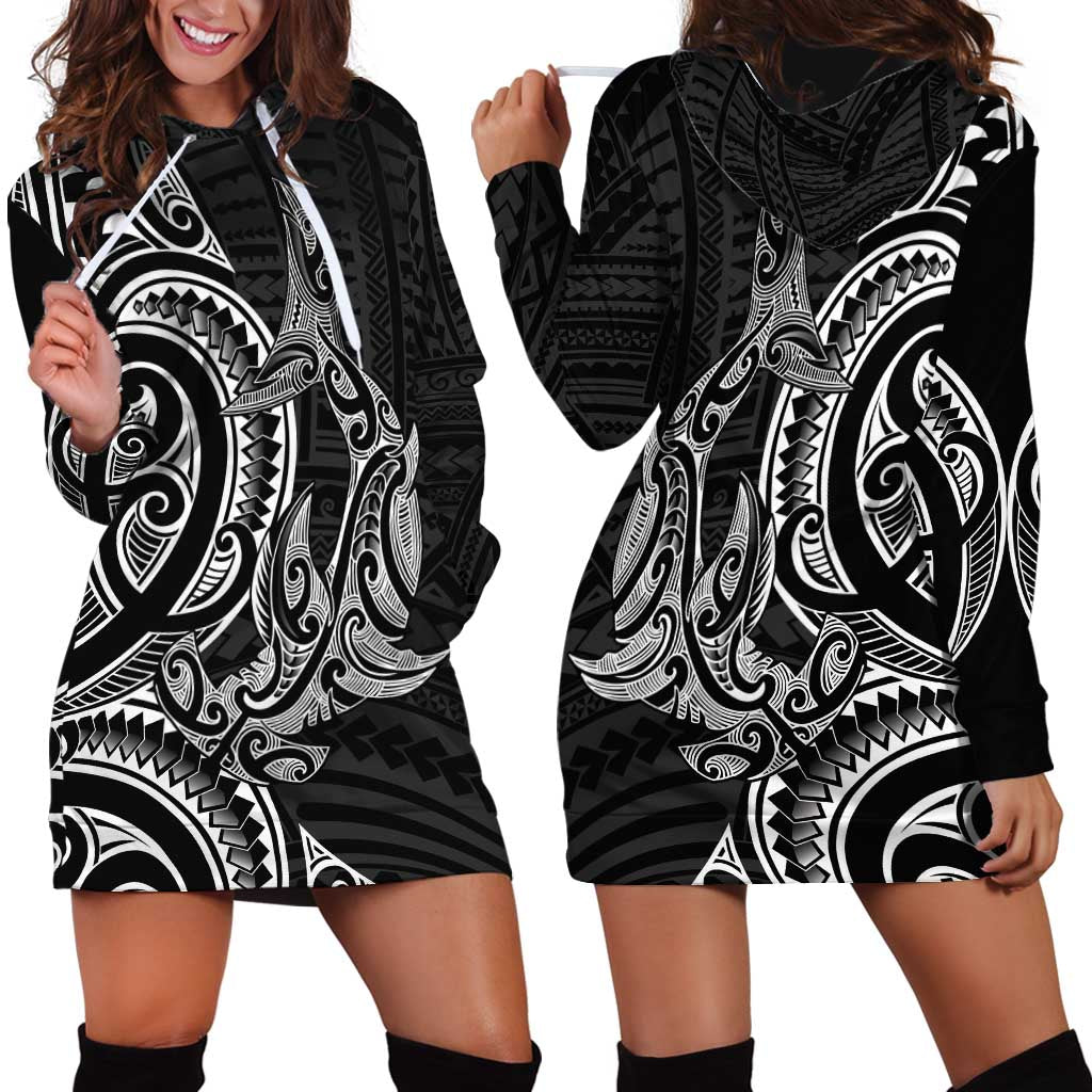 New Zealand Hammerhead Shark Hoodie Dress Maori Haehae Mangopare Black - Aussie Hoodie