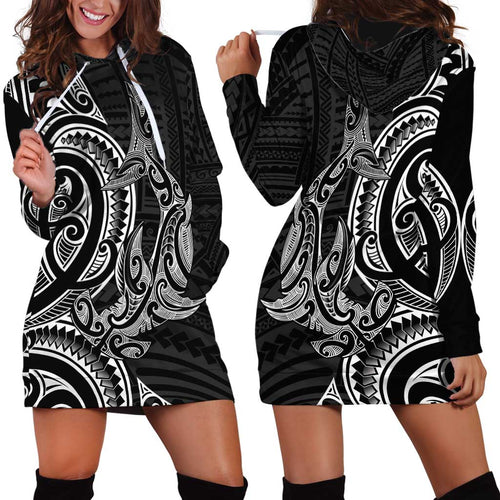 New Zealand Hammerhead Shark Hoodie Dress Maori Haehae Mangopare Black - Aussie Hoodie