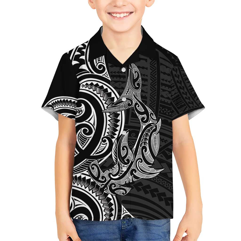 New Zealand Hammerhead Shark Kid Hawaiian Shirt Maori Haehae Mangopare Black - Aussie Hoodie