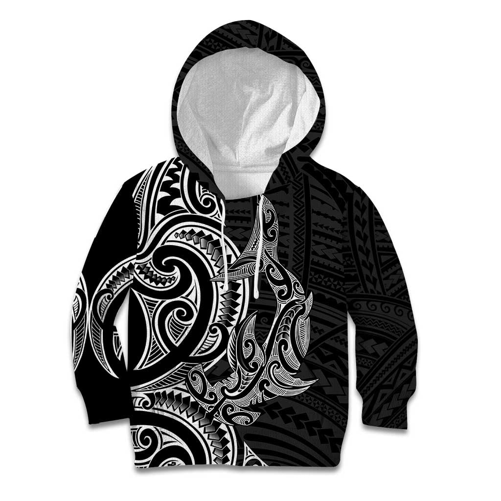 New Zealand Hammerhead Shark Kid Hoodie Maori Haehae Mangopare Black - Aussie Hoodie