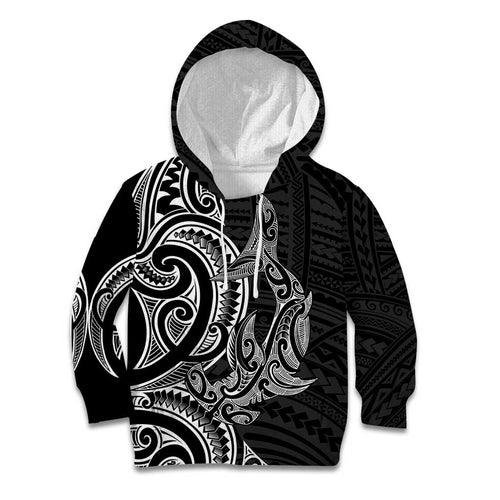 New Zealand Hammerhead Shark Kid Hoodie Maori Haehae Mangopare Black - Aussie Hoodie