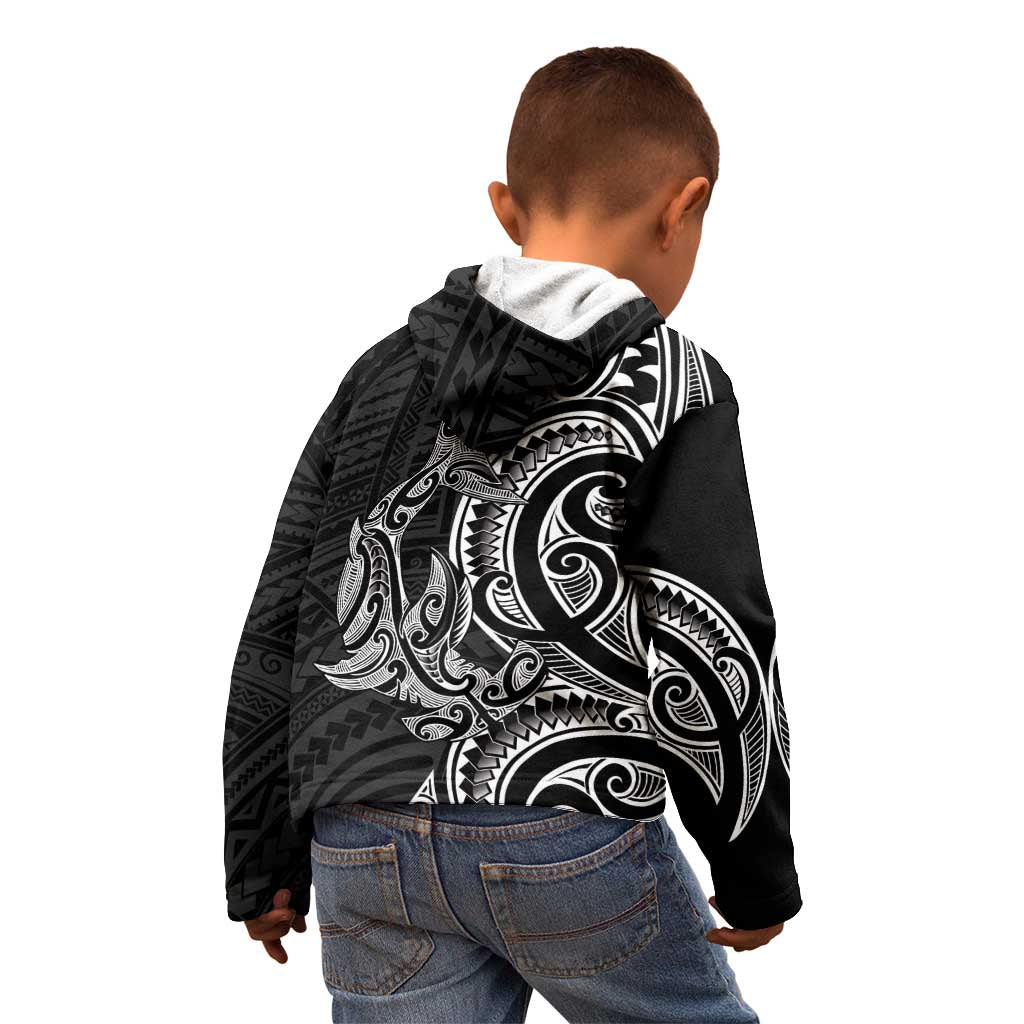 New Zealand Hammerhead Shark Kid Hoodie Maori Haehae Mangopare Black - Aussie Hoodie