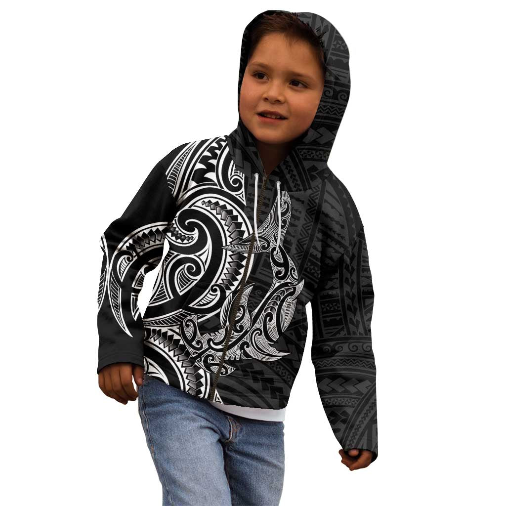 New Zealand Hammerhead Shark Kid Hoodie Maori Haehae Mangopare Black - Aussie Hoodie