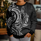 New Zealand Hammerhead Shark Kid Ugly Christmas Sweater Maori Haehae Mangopare Black - Aussie Hoodie