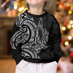 New Zealand Hammerhead Shark Kid Ugly Christmas Sweater Maori Haehae Mangopare Black - Aussie Hoodie