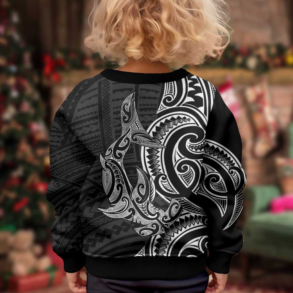 New Zealand Hammerhead Shark Kid Ugly Christmas Sweater Maori Haehae Mangopare Black - Aussie Hoodie