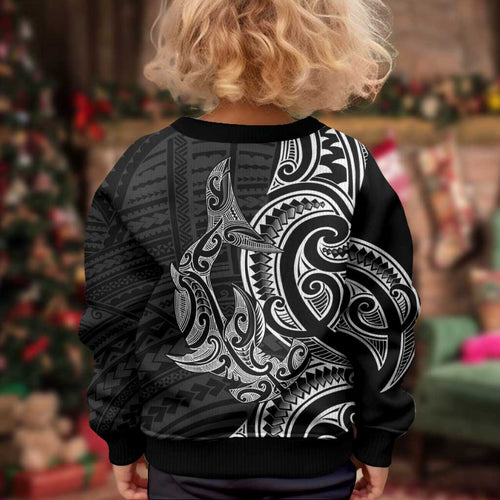 New Zealand Hammerhead Shark Kid Ugly Christmas Sweater Maori Haehae Mangopare Black - Aussie Hoodie