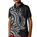 New Zealand Hammerhead Shark Kid Polo Shirt Maori Haehae Mangopare Black - Aussie Hoodie