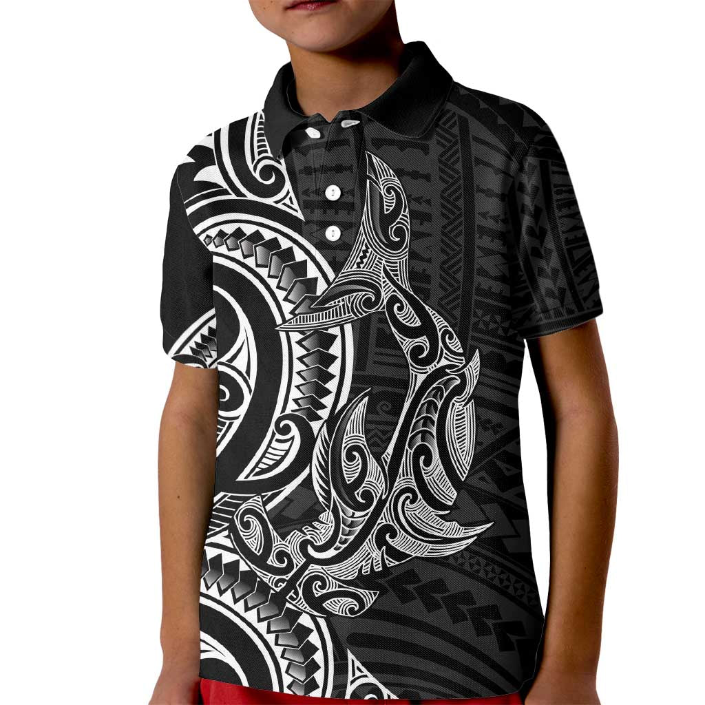 New Zealand Hammerhead Shark Kid Polo Shirt Maori Haehae Mangopare Black - Aussie Hoodie