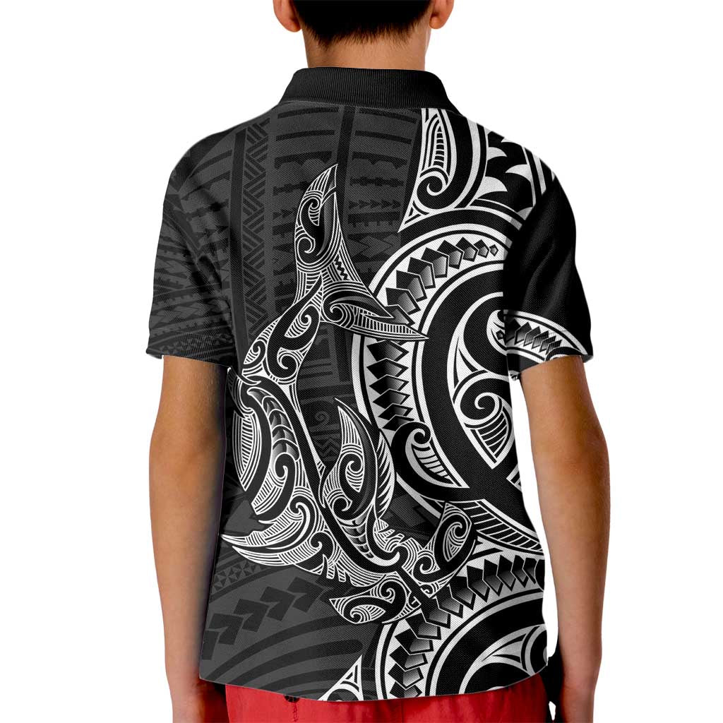 New Zealand Hammerhead Shark Kid Polo Shirt Maori Haehae Mangopare Black - Aussie Hoodie