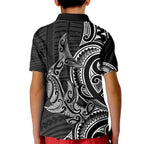 New Zealand Hammerhead Shark Kid Polo Shirt Maori Haehae Mangopare Black - Aussie Hoodie