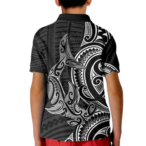 New Zealand Hammerhead Shark Kid Polo Shirt Maori Haehae Mangopare Black - Aussie Hoodie