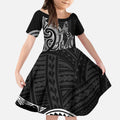 New Zealand Hammerhead Shark Kid Short Sleeve Dress Maori Haehae Mangopare Black - Aussie Hoodie