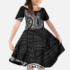New Zealand Hammerhead Shark Kid Short Sleeve Dress Maori Haehae Mangopare Black - Aussie Hoodie