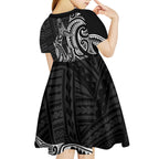 New Zealand Hammerhead Shark Kid Short Sleeve Dress Maori Haehae Mangopare Black - Aussie Hoodie