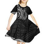 New Zealand Hammerhead Shark Kid Short Sleeve Dress Maori Haehae Mangopare Black - Aussie Hoodie