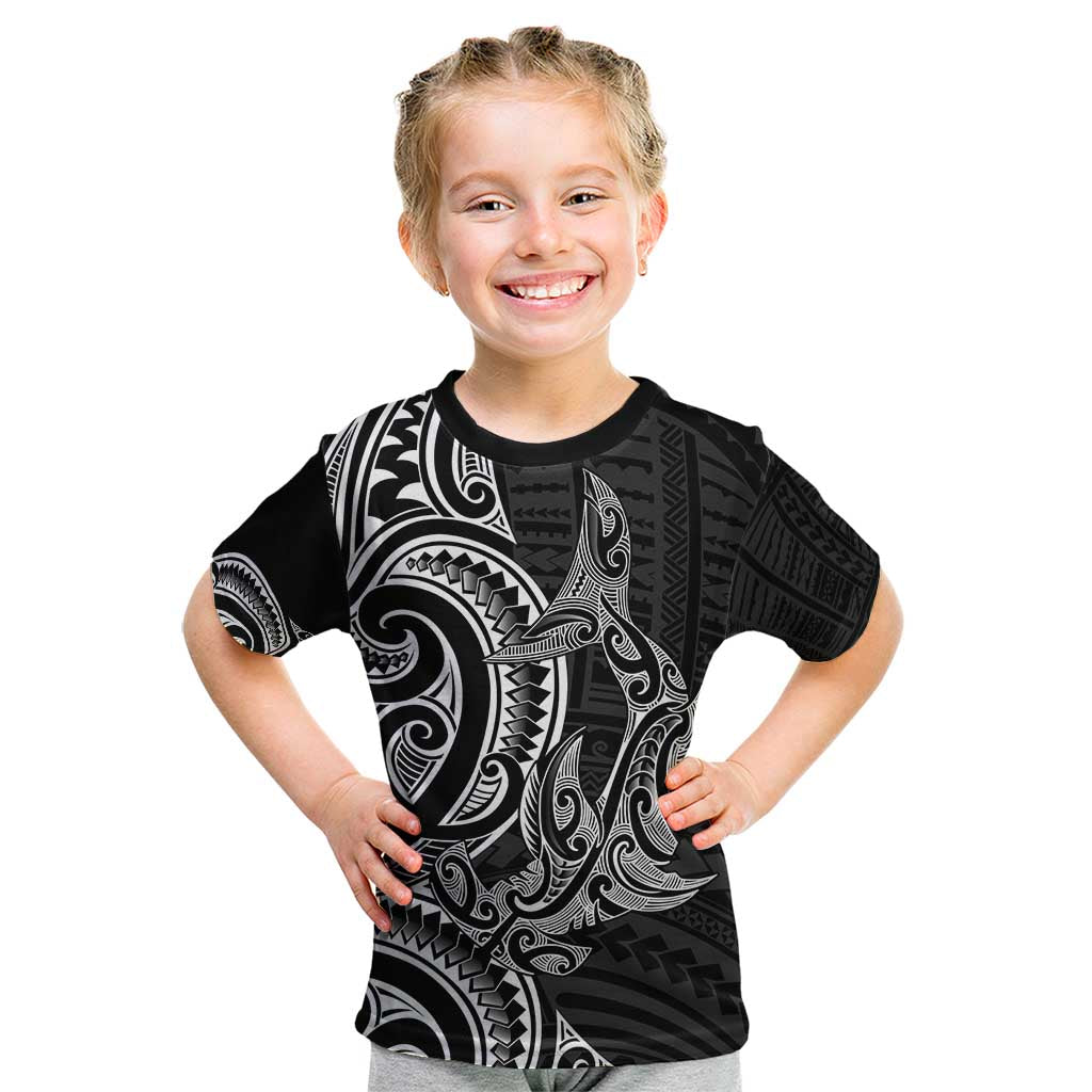 New Zealand Hammerhead Shark Kid T Shirt Maori Haehae Mangopare Black - Aussie Hoodie