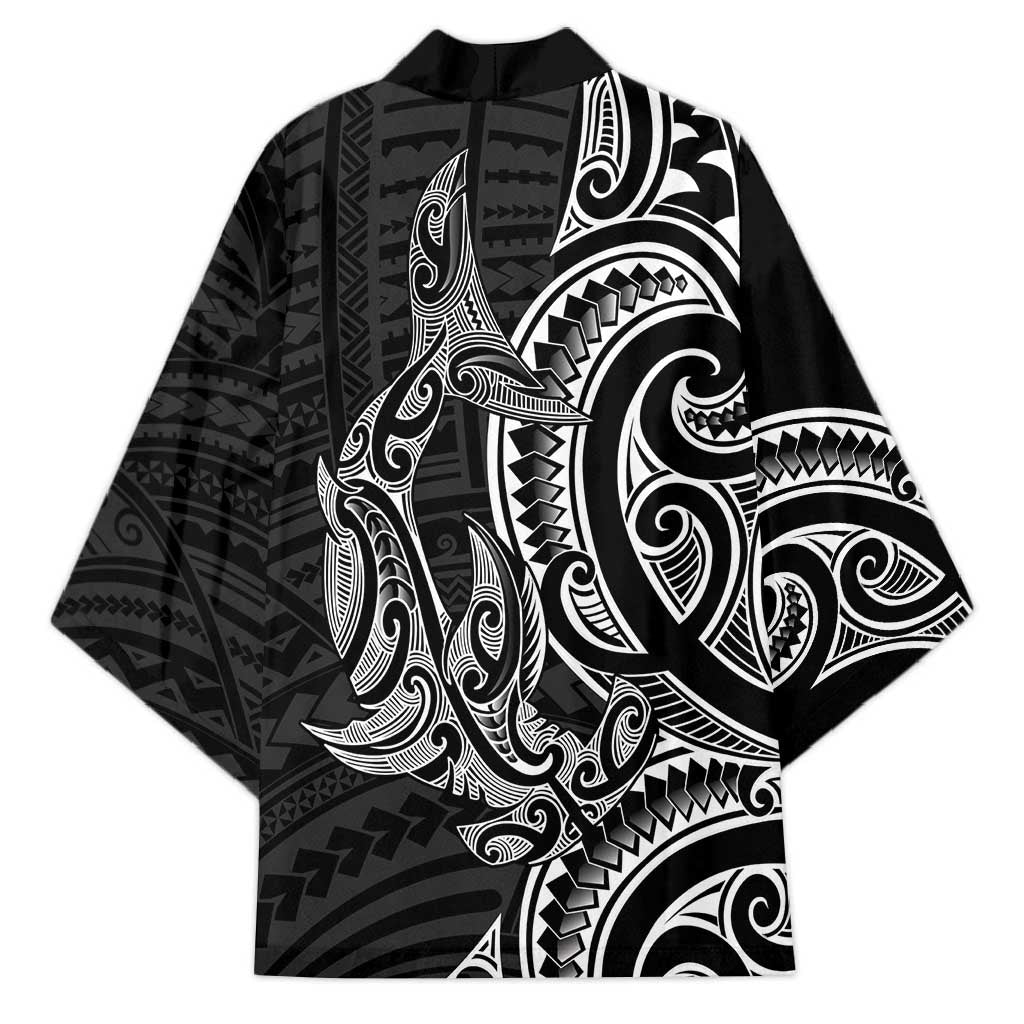 New Zealand Hammerhead Shark Kimono Maori Haehae Mangopare Black - Aussie Hoodie