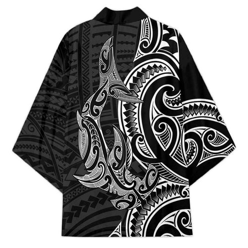 New Zealand Hammerhead Shark Kimono Maori Haehae Mangopare Black - Aussie Hoodie