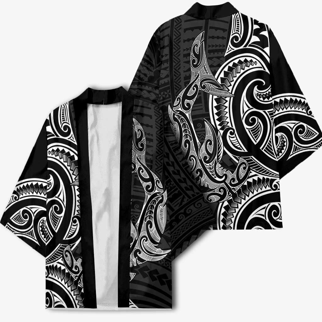 New Zealand Hammerhead Shark Kimono Maori Haehae Mangopare Black - Aussie Hoodie