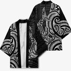 New Zealand Hammerhead Shark Kimono Maori Haehae Mangopare Black - Aussie Hoodie