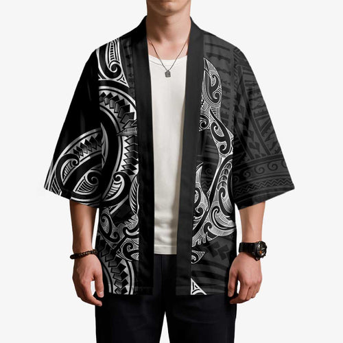 New Zealand Hammerhead Shark Kimono Maori Haehae Mangopare Black - Aussie Hoodie