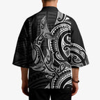 New Zealand Hammerhead Shark Kimono Maori Haehae Mangopare Black - Aussie Hoodie