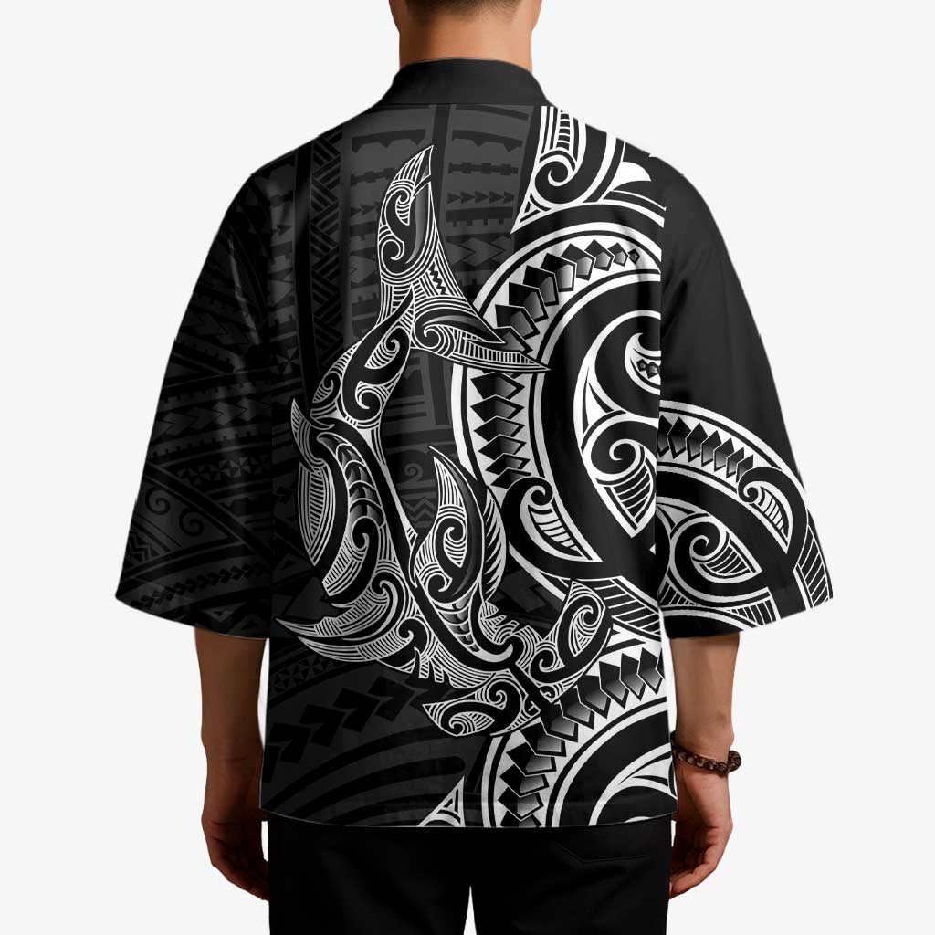 New Zealand Hammerhead Shark Kimono Maori Haehae Mangopare Black - Aussie Hoodie