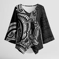 New Zealand Hammerhead Shark Kimono Sleeve Blouse Maori Haehae Mangopare Black - Aussie Hoodie