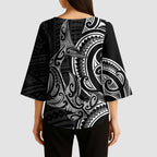 New Zealand Hammerhead Shark Kimono Sleeve Blouse Maori Haehae Mangopare Black - Aussie Hoodie
