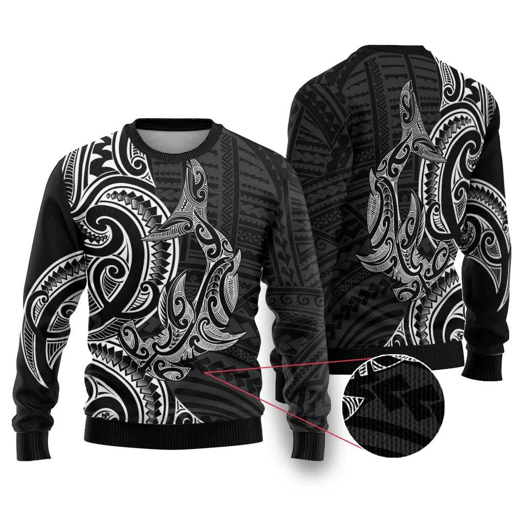 New Zealand Hammerhead Shark Ugly Christmas Sweater Maori Haehae Mangopare Black - Aussie Hoodie
