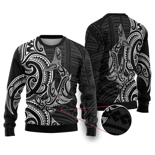 New Zealand Hammerhead Shark Ugly Christmas Sweater Maori Haehae Mangopare Black - Aussie Hoodie