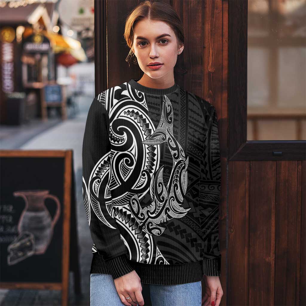 New Zealand Hammerhead Shark Ugly Christmas Sweater Maori Haehae Mangopare Black - Aussie Hoodie