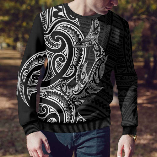 New Zealand Hammerhead Shark Ugly Christmas Sweater Maori Haehae Mangopare Black - Aussie Hoodie
