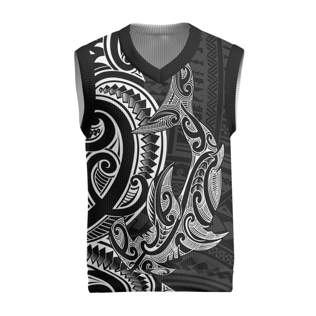New Zealand Hammerhead Shark Christmas Knitted V-Neck Vest Maori Haehae Mangopare Black - Aussie Hoodie