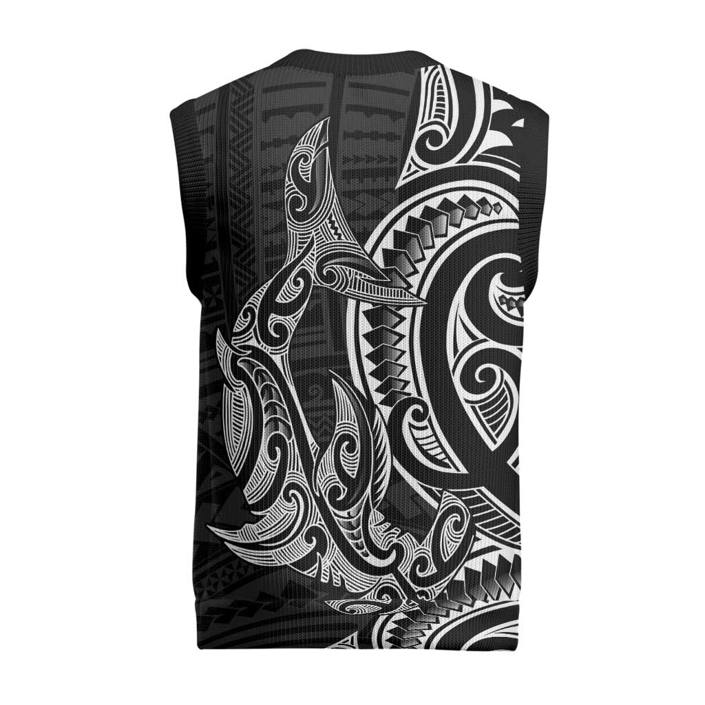 New Zealand Hammerhead Shark Christmas Knitted V-Neck Vest Maori Haehae Mangopare Black - Aussie Hoodie