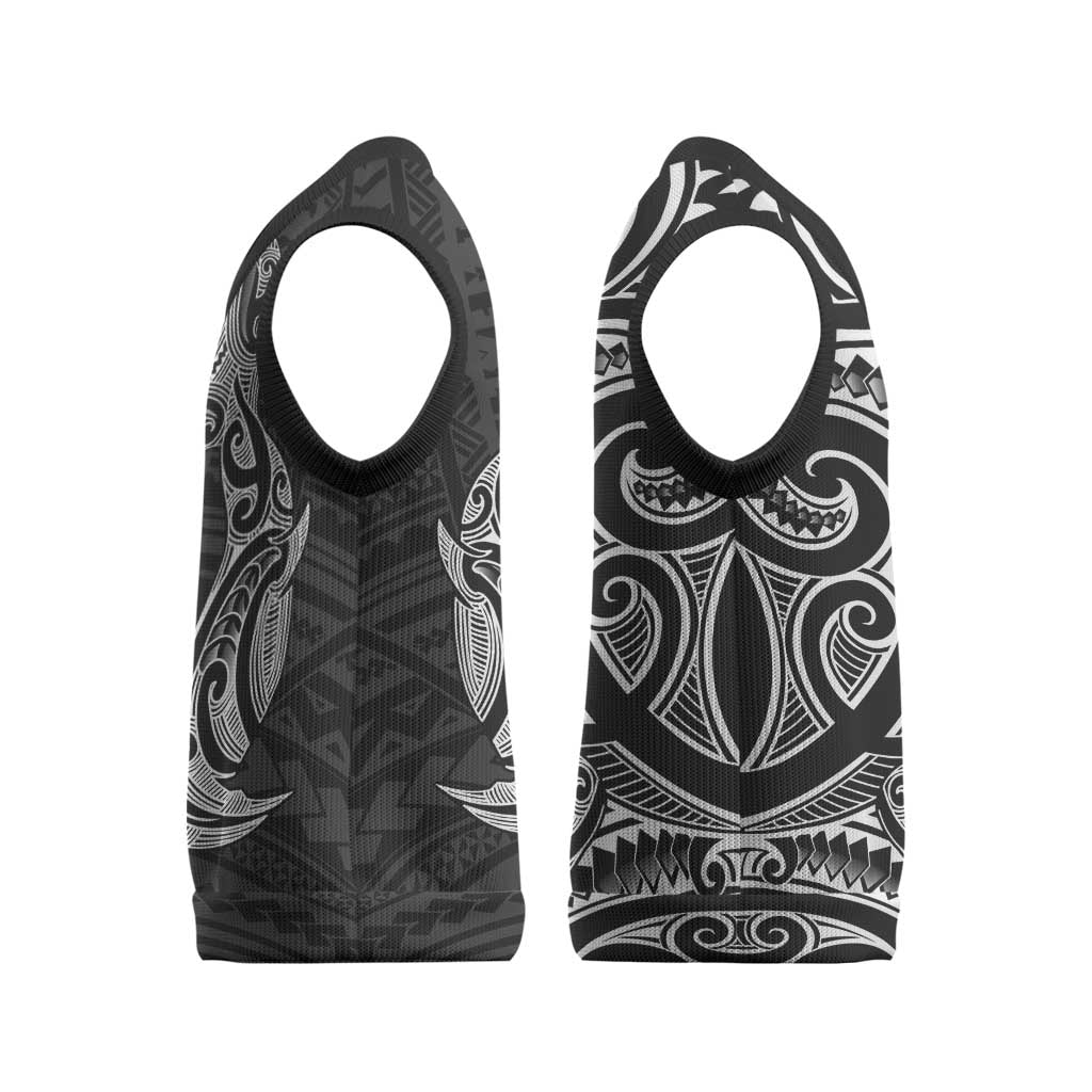 New Zealand Hammerhead Shark Christmas Knitted V-Neck Vest Maori Haehae Mangopare Black - Aussie Hoodie