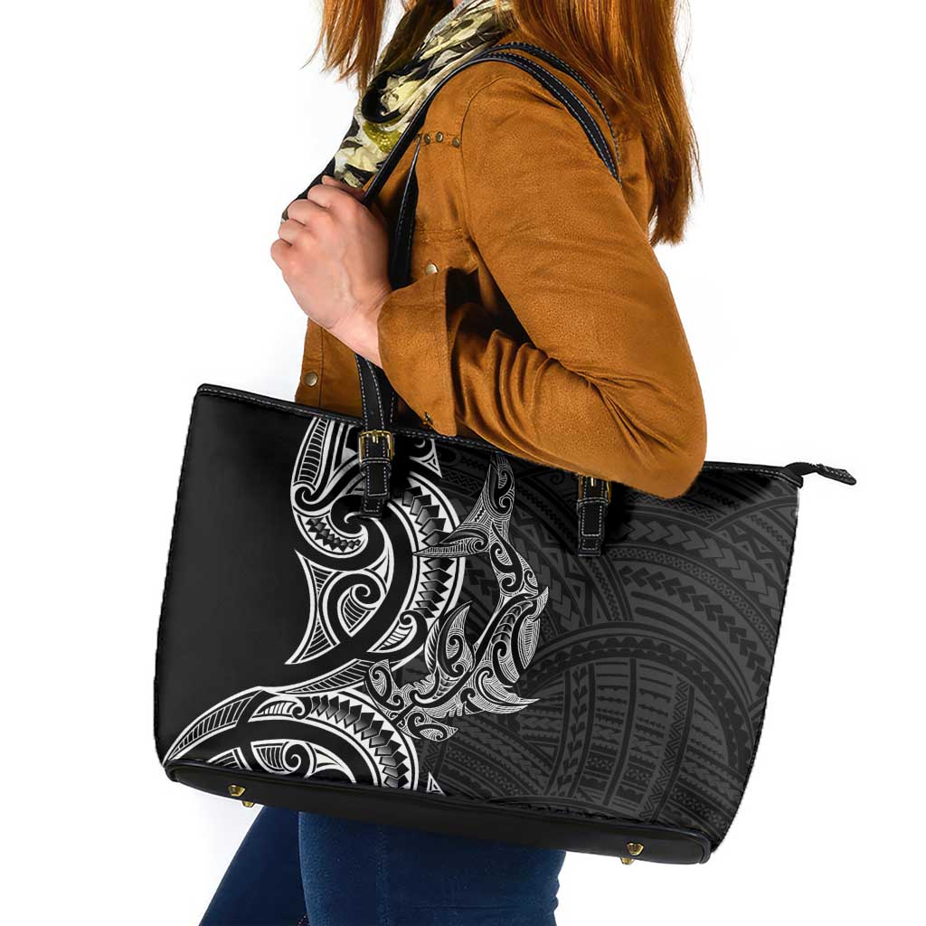 New Zealand Hammerhead Shark Leather Tote Bag Maori Haehae Mangopare Black - Aussie Hoodie