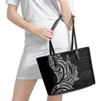 New Zealand Hammerhead Shark Leather Tote Bag Maori Haehae Mangopare Black - Aussie Hoodie